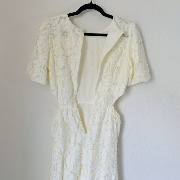NWT WAYF Dress Plaza Mini Cutout Women M Ivory Lace Overlay Puff Bridal Wedding - Picture 7 of 12